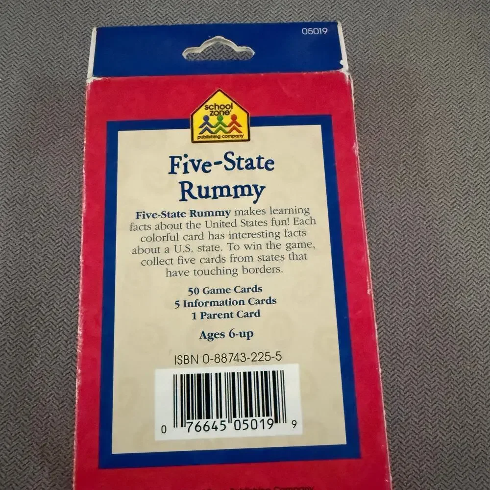 School Zone Five-State Rummy Geography Card Game NEW Open Box Discontinued